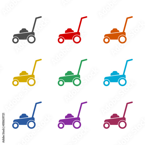 Lawn mower  icon isolated on white background. Set icons colorful