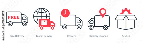 A set of 5 Shopping icons as free delivery, global delivery, delivery
