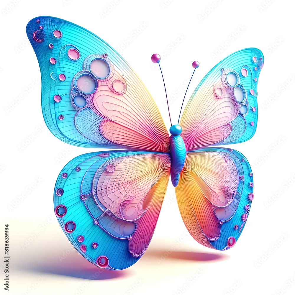 Bright Delicate Butterfly of Pure Colors in Lines on White Background Bright Delicate Butterfly of Pure Colors in Lines on White Background