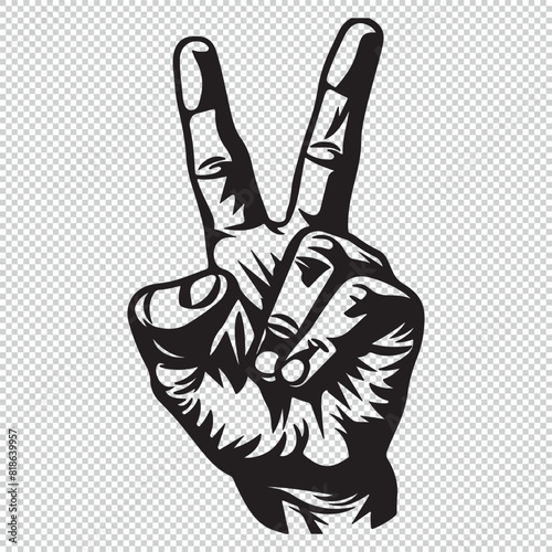 Simple hand peace sign icon logo, vector illustration on transparent background