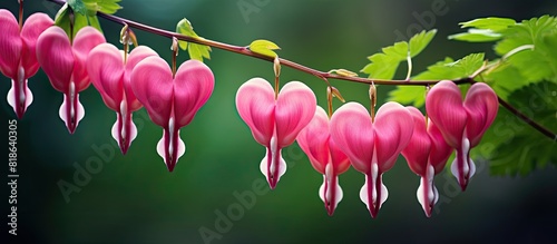 Close up of a blooming bleeding heart flower with copy space image photo