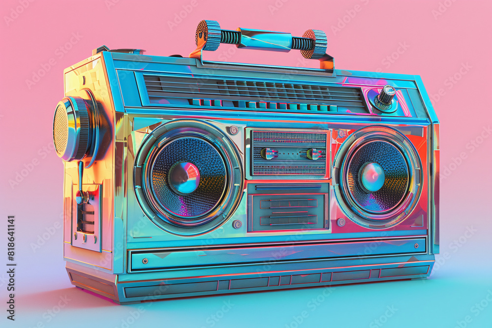 Fototapeta premium Retro 3D Boombox graphic with neon colors.