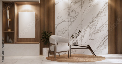 chair minimalist design in living room muji style.3D rendering