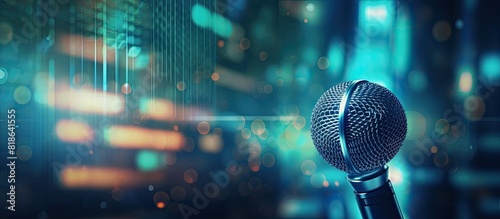 Abstract technology background with a professional microphone in the copy space image photo