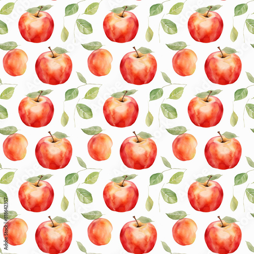 Red apples on the white background, pattern. Illustration for wallpapers, textile, wrapping, poster, web and packaging