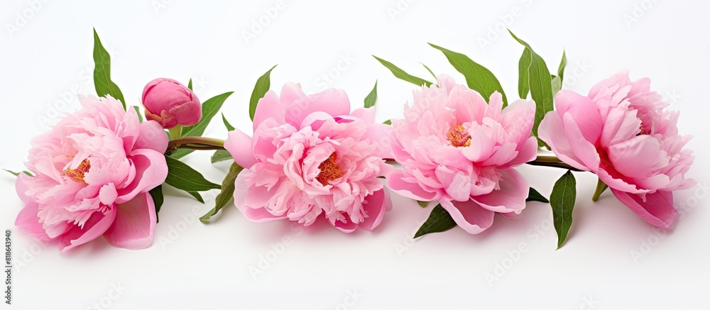 A close up of pink peony flowers on a white background perfect for design projects with a copy space image A close up of pink peony flowers on a white background perfect for design projects with a copy space image