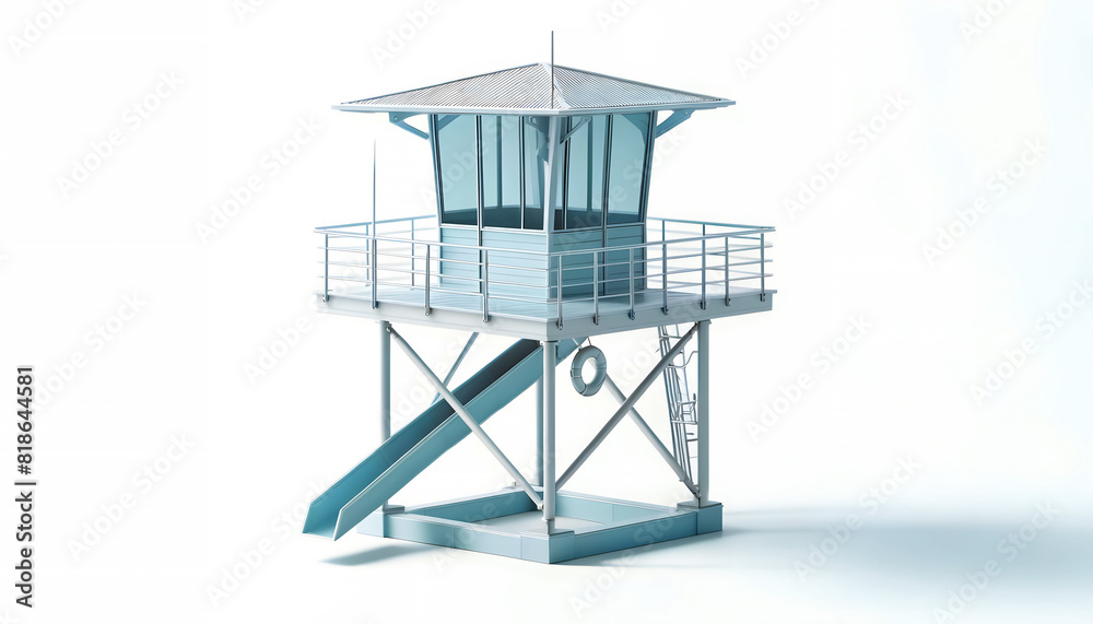 3D Rendering of Lifeguard Tower: Cool Blue and Pale Gray Design on White Background 3D Rendering of Lifeguard Tower: Cool Blue and Pale Gray Design on White Background