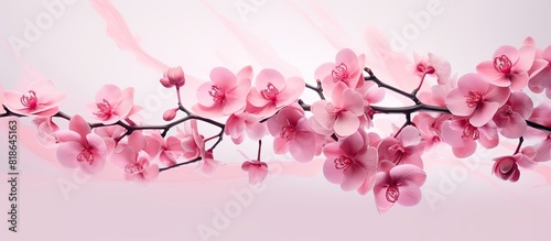A stunning double exposure image of a branch adorned with beautiful pink orchid flowers providing plenty of copy space