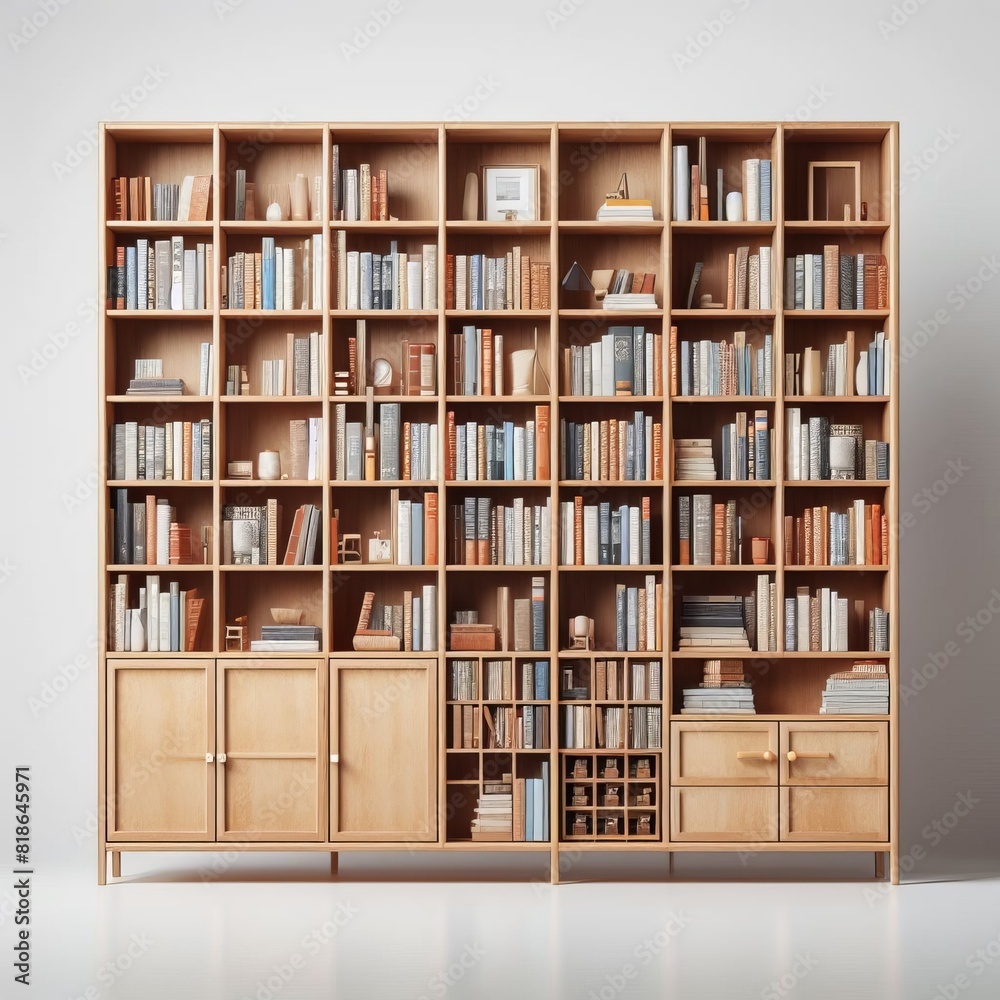 Wooden bookshelf filled with books for home or office decoration Wooden bookshelf filled with books for home or office decoration