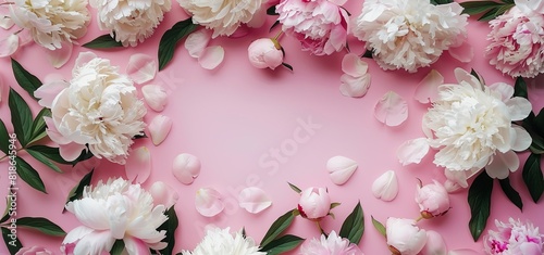 White flowers arranged on a pink background