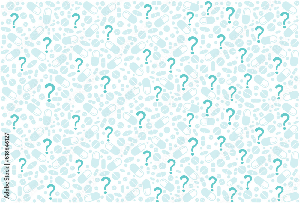 Medicine background with pills and Question mark. needed medicine and medication or cure concept. Good for textile fabric design, wrapping paper, website wallpapers, textile, Vector Illustration Medicine background with pills and Question mark. needed medicine and medication or cure concept. Good for textile fabric design, wrapping paper, website wallpapers, textile, Vector Illustration