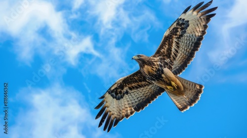 wild bird hawk .blue sky background.Long-legged Buzzard   Buteo rufinus