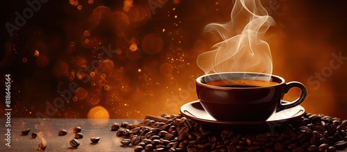 Coffee hot aromatic and stimulating fills the air enticing with its enticing aroma and promising a rejuvenating experience. with copy space image. Place for adding text or design
