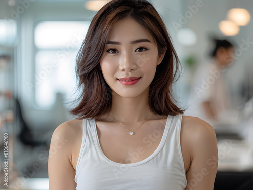 asian woman in a white tank top standing in a kitchen Free Download asian woman in a white tank top standing in a kitchen - GFXLoad