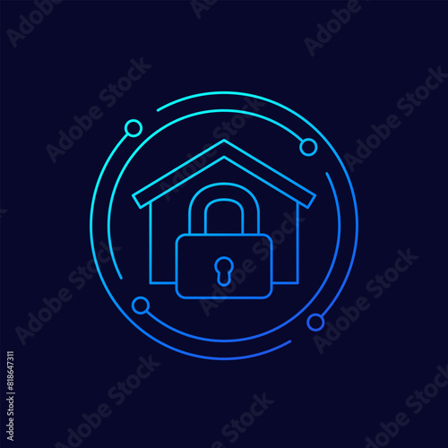 house and lock icon, linear design