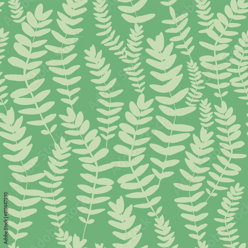 Meadow wild grass silhouettes on green background. Vector seamless pattern. Cute elegant floral background for home textiles, interiors, linens, cotton fabric, scrap book, wrapping paper.