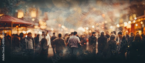 A festive New Year s Eve celebration at a night market with a blurred abstract background of a crowd of people copy space image photo