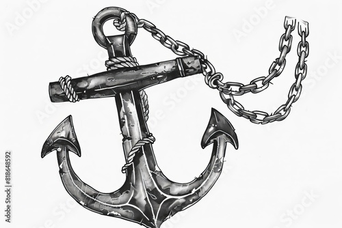 anchor nautical ocean sea metal chain maritime sailing port rustic simple drawing sketch illustration  photo