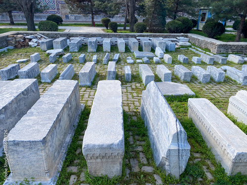 Ancient Cemetery in Samarkand, Uzbekistan by the Registan Square. 