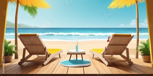 Beach view wallpaper with relaxing chairs to enjoy summer holidays © sanstudio