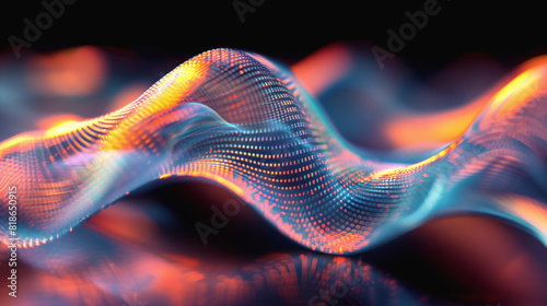 abstract background with neon glowing waves on black background