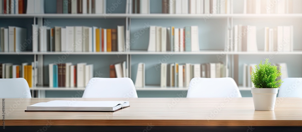 A study room with a blurred background features a white table adorned with books stationery and a copy space image A study room with a blurred background features a white table adorned with books stationery and a copy space image