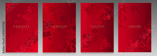 Luxury cover set, red collection. Floral pattern on gradient background. Flower silhouettes for beauty card, wedding, greeting, elegant invitation, packaging, catalogue.