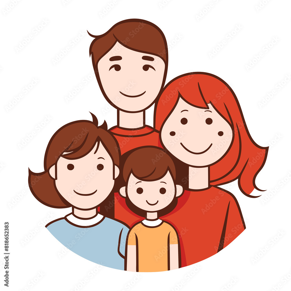 Cartoon vector illustration of a happy family of four, smiling and laughing together Cartoon vector illustration of a happy family of four, smiling and laughing together