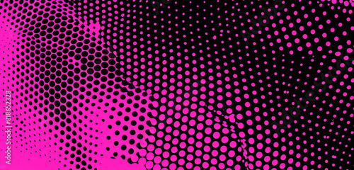 Energetic backdrop with vibrant hot pink and black halftone dots.