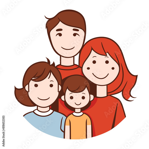 Cartoon vector illustration of a happy family of four, smiling and laughing together