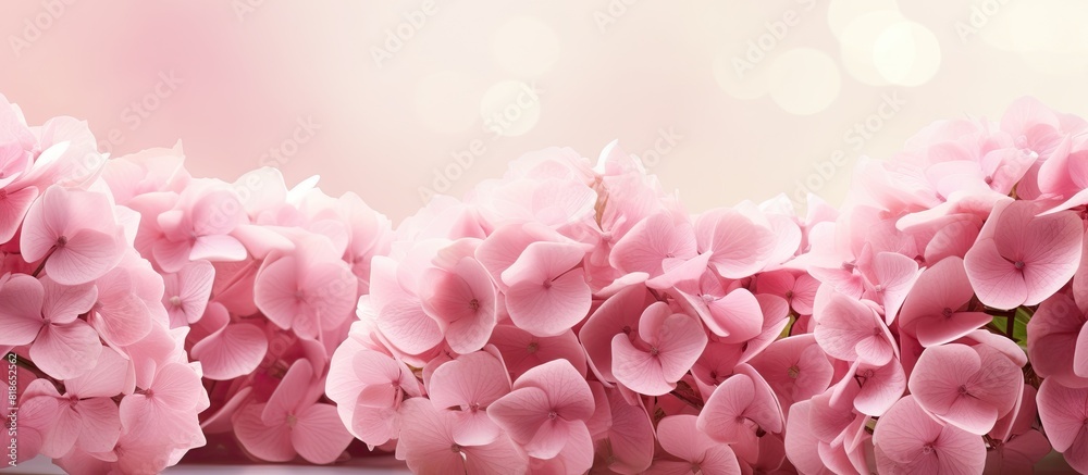 A captivating backdrop of blooming pink hydrangea flowers with copy space image A captivating backdrop of blooming pink hydrangea flowers with copy space image