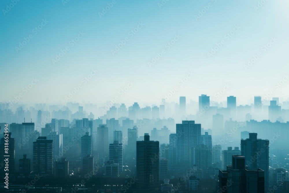 Hazy City Skyline at Dawn Reveals the Environmental Impact of Smog