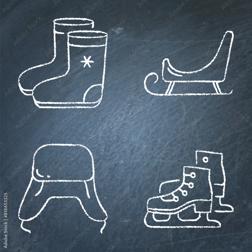 Russian traditional winter symbols on chalkboard Russian traditional winter symbols on chalkboard