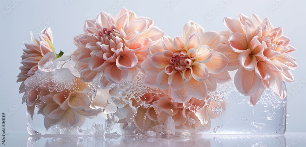 Warm inviting Peach dahlia flowers in ice. Warm inviting Peach dahlia flowers in ice.