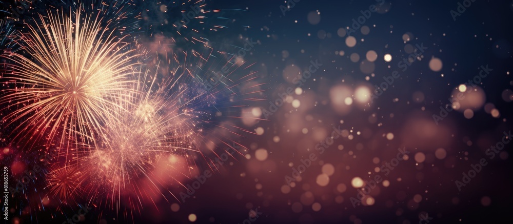An abstract holiday background featuring fireworks at New Year with ample copy space