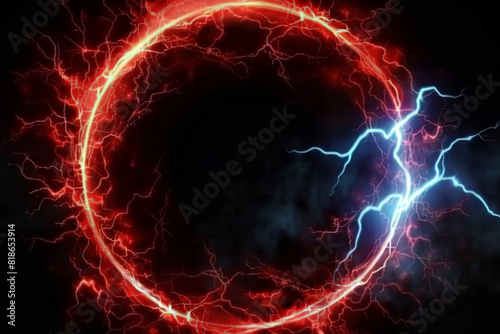 Red lightning circle on a black background, Fiery Electric Circle , Abstract Energy Background, for themes related to energy, power, abstract, and backgrounds