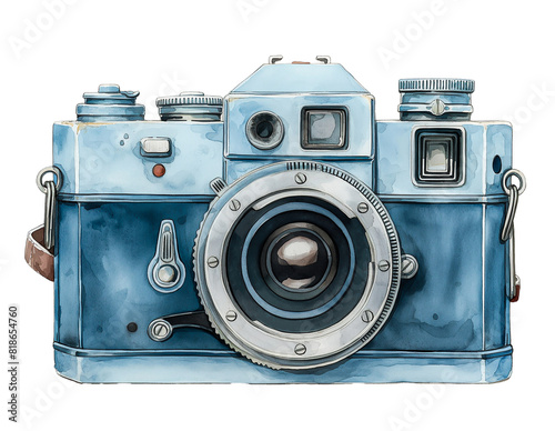 Watercolor illustration painting Vintage camera isolated on transparent background.