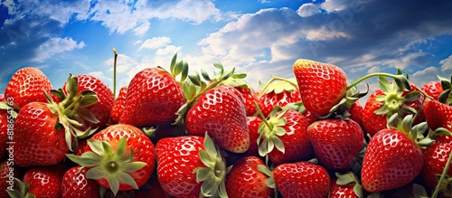 Freshly picked strawberries from the field with vibrant colors and a mouthwatering appearance perfect as a copy space image photo