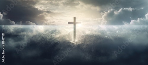 A digitally generated image depicting the concept of Christianity faith and religion It features a composition of Holy Saturday text with clouds and copy space photo