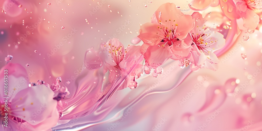 pink flower with water droplets on it's petals and a pink background