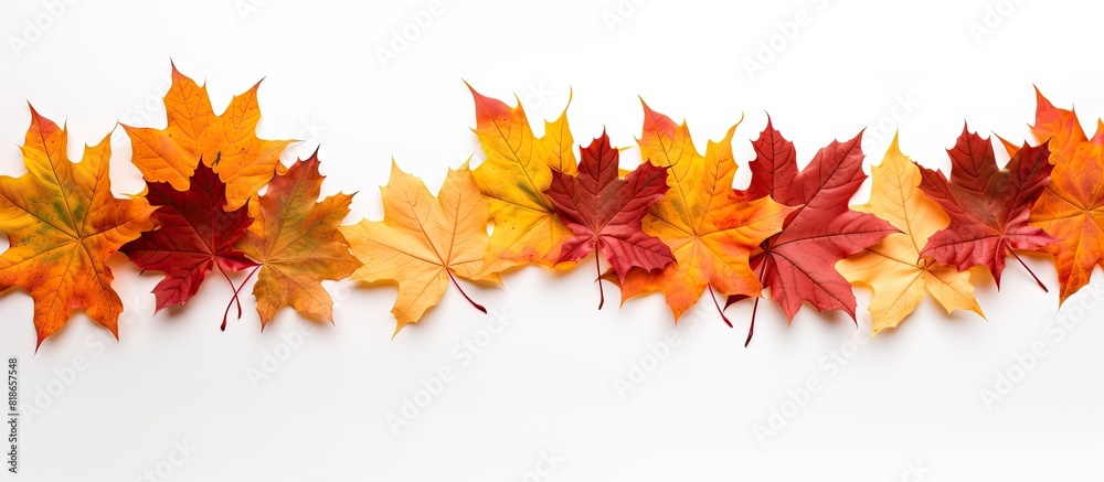 Autumn maple leaves forming a border isolated on a white background Copy space image Autumn maple leaves forming a border isolated on a white background Copy space image