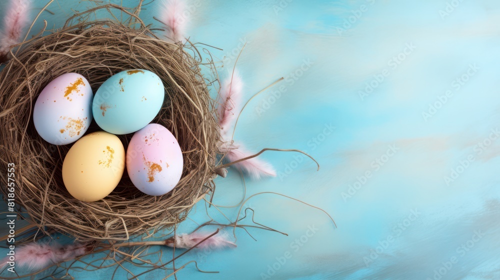 A beautiful Easter basket filled with colorful eggs.