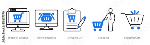 A set of 5 Shopping icons as shopping website, online shopping, shopping list