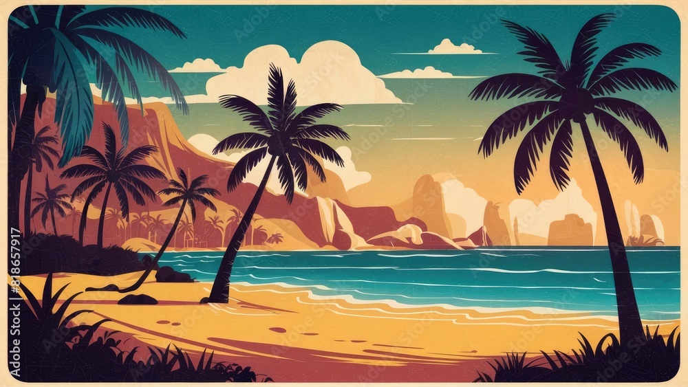 Fototapeta premium Serene Beach Landscape Illustration