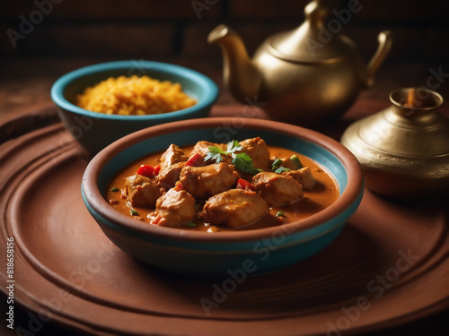  Indian Pepper Chicken curry on a Terracotta Clay Plates photo