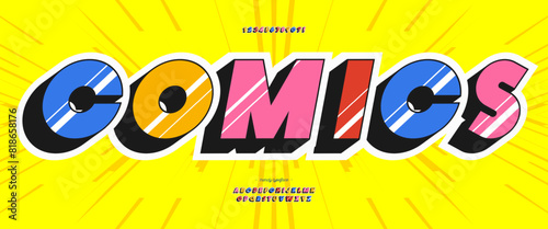 Font comics 3d style modern typography for decoration, infographics, video, promotion, logotype. vector 10 eps