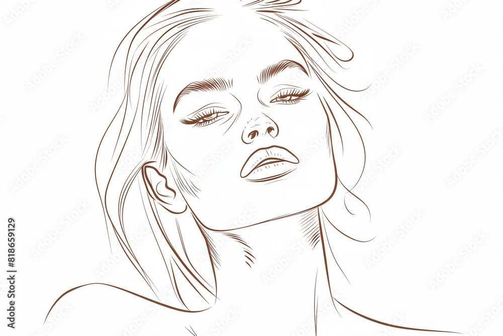 woman with her eyes closed and her hair blowing in the wind, drawn in pencil on a white background woman with her eyes closed and her hair blowing in the wind, drawn in pencil on a white background