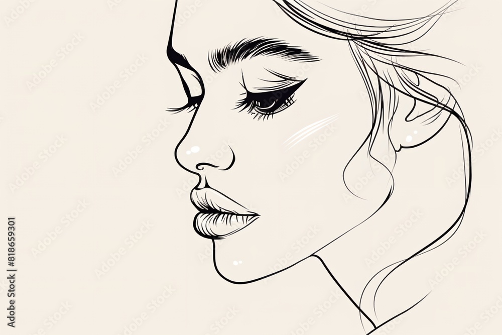 woman face, drawn in ink by hand with white background woman face, drawn in ink by hand with white background