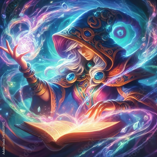 Mystical Sorcerer Conjuring Radiant Energy in a Dance of Arcane Power and Light