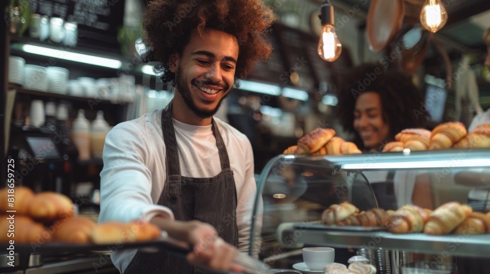 Smiling Barista Serving Pastries